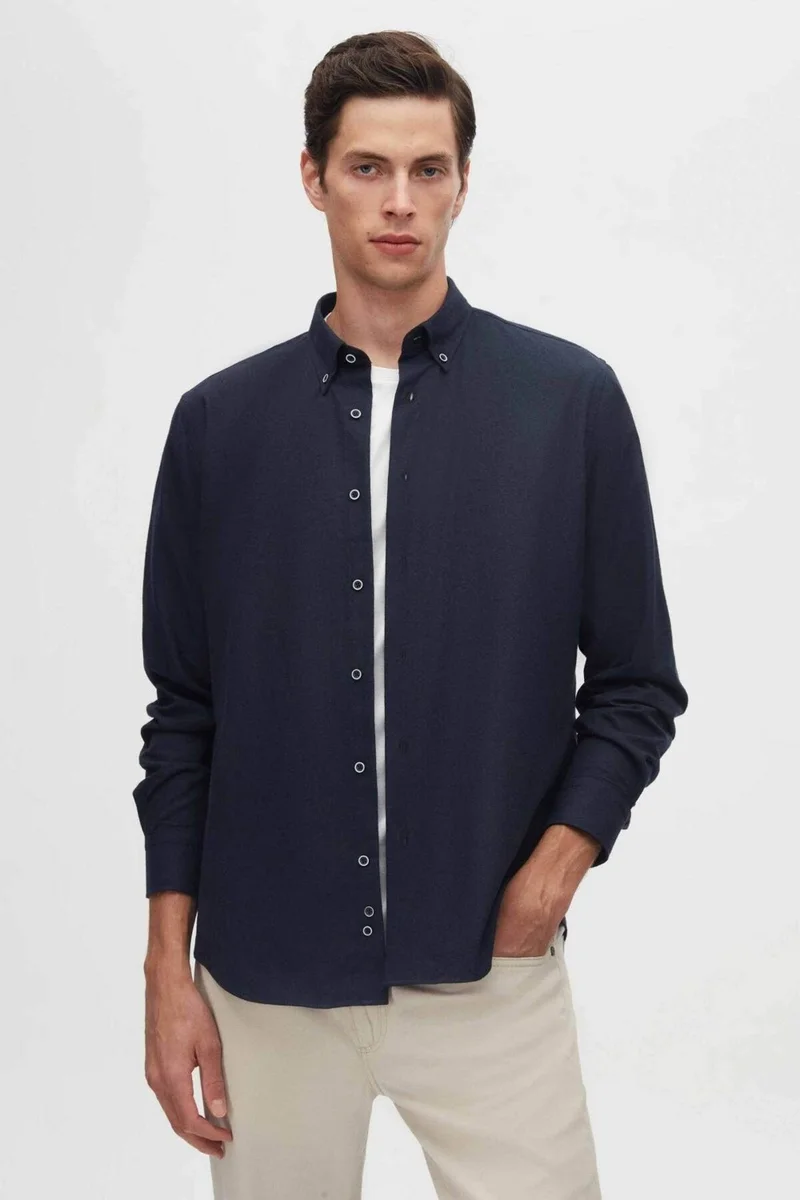D'S DAMAT Regular Fit Navy Blue Plain Winter Shirt 7HC02ORT13265