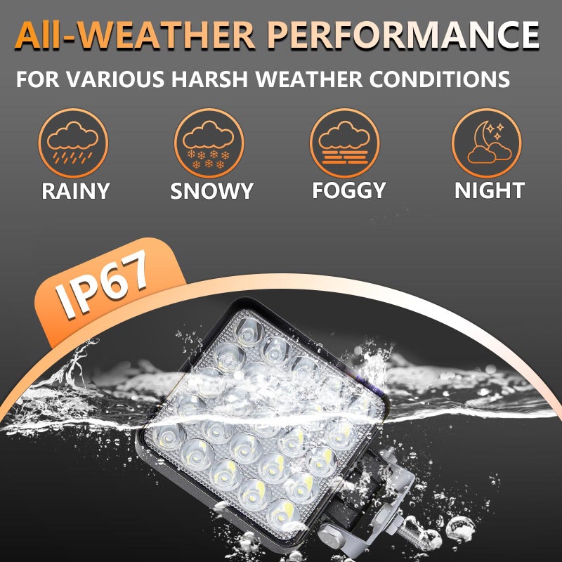 SAN YOUNG LED Work Lights for Truck Tractor, 4 Inch Square LED Light Pods 75W 7000lm Cube Waterproof LED Off-Road Light Bar for Car Boat ATV UTV RV Golf Cart Lawn Mower 12V 24V, 10Pack - Image 5