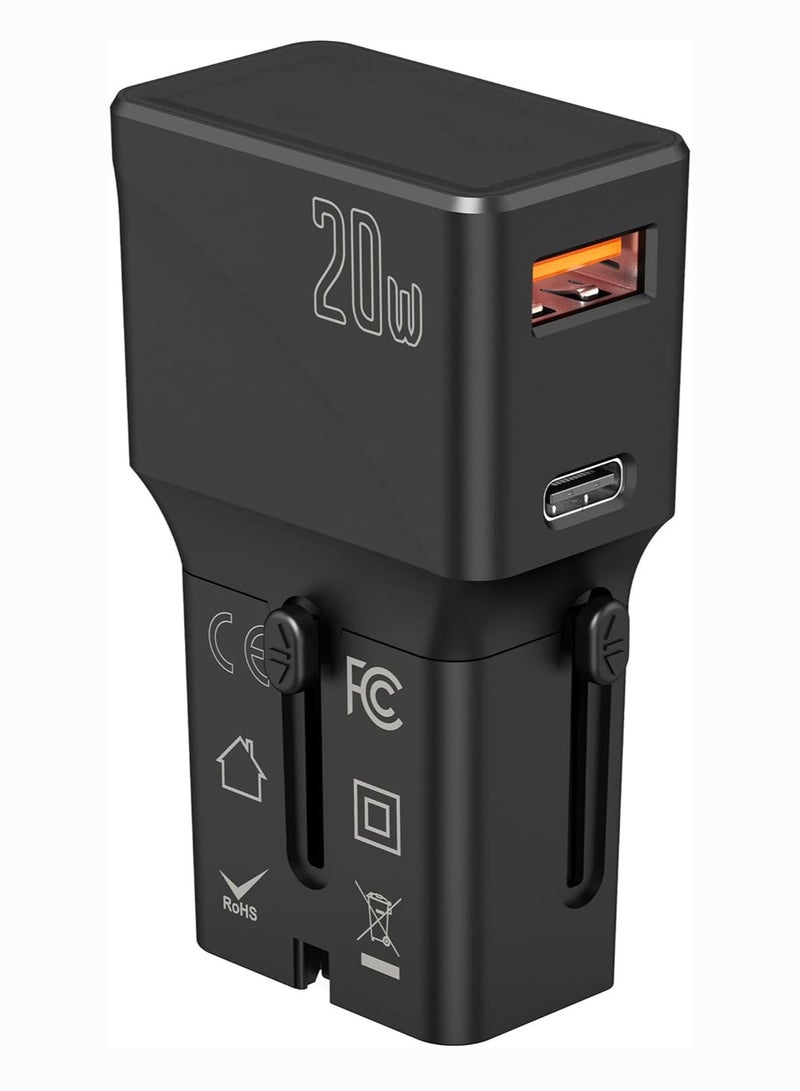 International Travel Adapter Power Adapter with1 USB QC 3.0 Port and 1 PD 20W Fast Charger  - Image 2