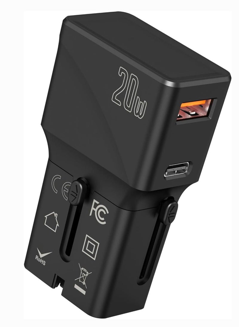 International Travel Adapter Power Adapter with1 USB QC 3.0 Port and 1 PD 20W Fast Charger  - Image 3