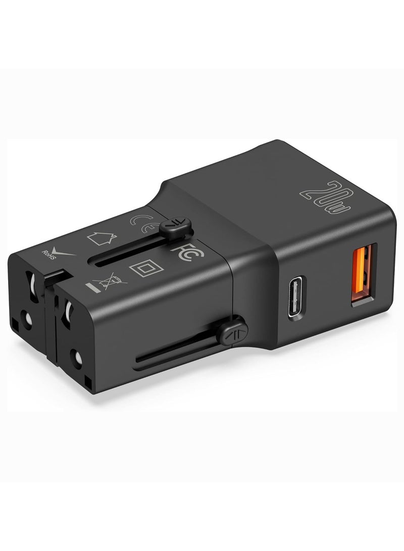 International Travel Adapter Power Adapter with1 USB QC 3.0 Port and 1 PD 20W Fast Charger  - Image 4