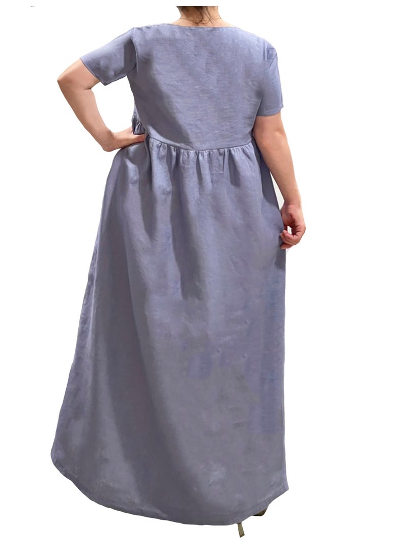 SOLOBUY Dress, Belgium Europe Linen 100%, Maxi, Sleeves Short, Loose Fit 1 Piece - Image 3
