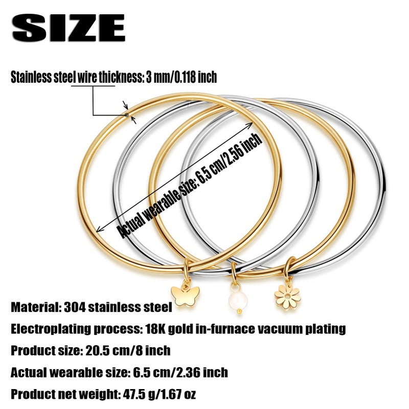 DS Bangle Bracelets for Women 18K Gold Plated Stainless Steel Layering Glossy Stackable Thin Round Wire Cuff Bangle Bracelets Dainty Solid Polished Bracelet Minimalist Jewelry Best Gifts for Love - Image 2