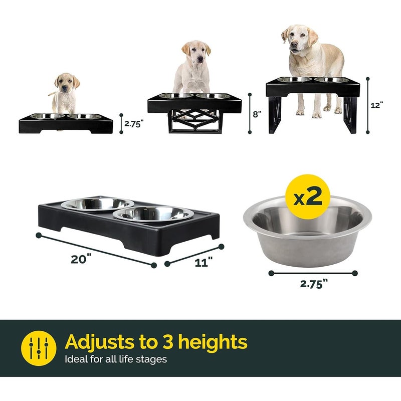 Pet Zone Designer Diner Bundle Adjustable Elevated Dog Bowls for Large Dogs, Medium and Small - Raised Dog Bowl Stand, Bowls for Food and Water Stainless Steel, 3 Heights, 2.75, 8", & 12'' - Image 3