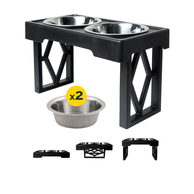 Pet Zone Designer Diner Bundle Adjustable Elevated Dog Bowls for Large Dogs, Medium and Small - Raised Dog Bowl Stand, Bowls for Food and Water Stainless Steel, 3 Heights, 2.75, 8", & 12'' - Image 1