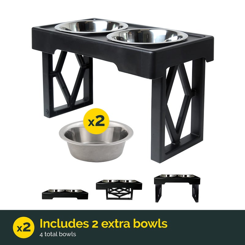 Pet Zone Designer Diner Bundle Adjustable Elevated Dog Bowls for Large Dogs, Medium and Small - Raised Dog Bowl Stand, Bowls for Food and Water Stainless Steel, 3 Heights, 2.75, 8", & 12'' - Image 2