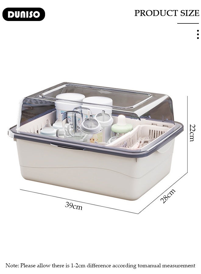 DUNISO Baby Bottle Drying Rack Storage, Large Nursing Bottle Storage Box Organizer with Cover, Portable Kitchen Cabinet Organizer, Easy to Clean Drainer, Durable counter top Dryer(Complimentary bracket) - Image 2