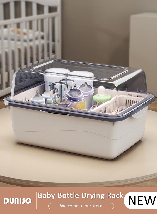 DUNISO Baby Bottle Drying Rack Storage, Large Nursing Bottle Storage Box Organizer with Cover, Portable Kitchen Cabinet Organizer, Easy to Clean Drainer, Durable counter top Dryer(Complimentary bracket) - Image 1