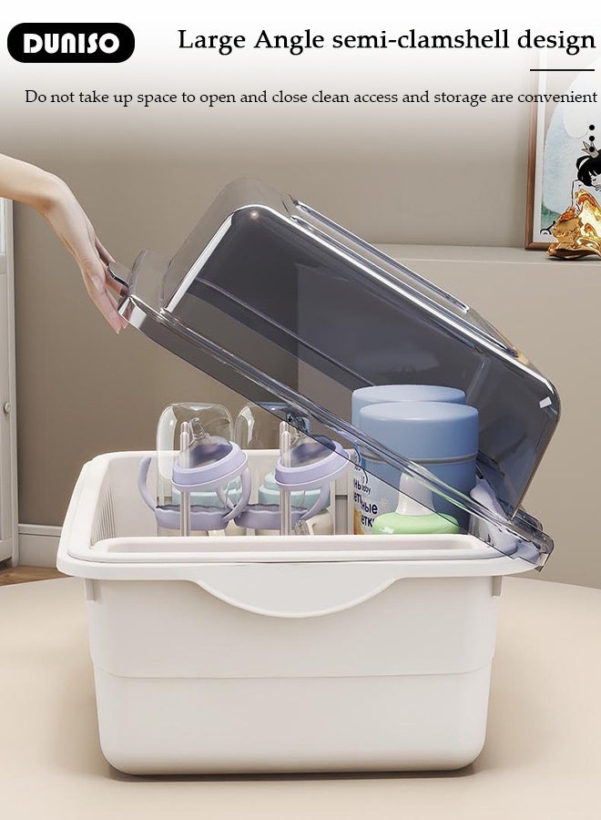 DUNISO Baby Bottle Drying Rack Storage, Large Nursing Bottle Storage Box Organizer with Cover, Portable Kitchen Cabinet Organizer, Easy to Clean Drainer, Durable counter top Dryer(Complimentary bracket) - Image 3