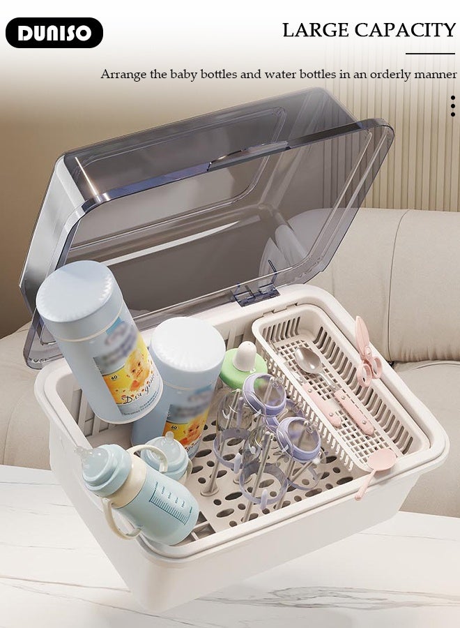 DUNISO Baby Bottle Drying Rack Storage, Large Nursing Bottle Storage Box Organizer with Cover, Portable Kitchen Cabinet Organizer, Easy to Clean Drainer, Durable counter top Dryer(Complimentary bracket) - Image 4