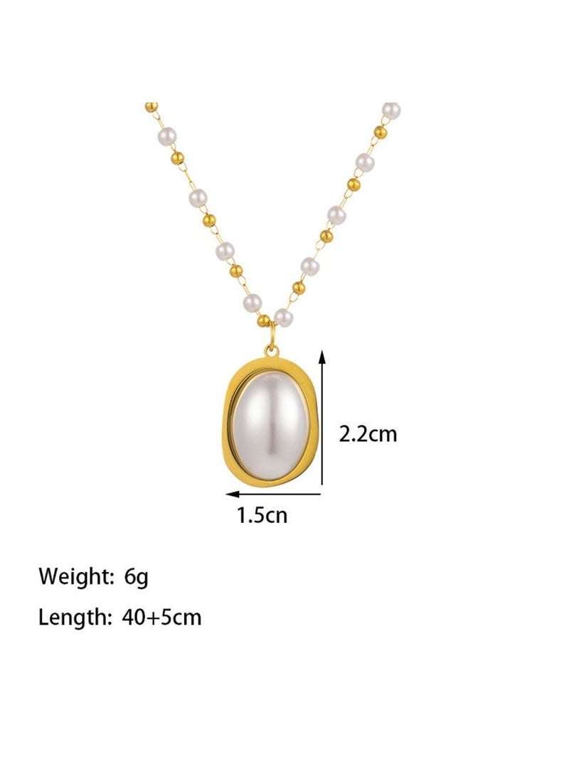 DAEVO Gold Plated Oval Pearl Pendant Necklace Daily Office Formal Gift Jewelry - Image 4