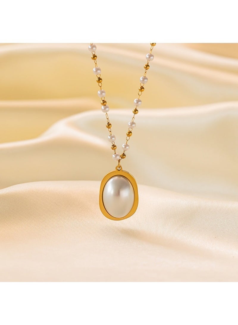 DAEVO Gold Plated Oval Pearl Pendant Necklace Daily Office Formal Gift Jewelry - Image 5