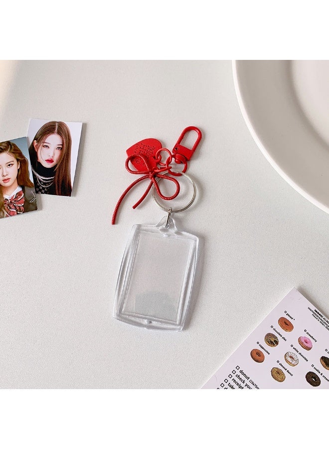 NIBEMINENT 1 - Piece Simple Acrylic Peach Heart Kpop Photo Card Holder Pendant Key Chain ID Badge Holder ID Card Holder Photo Card Protector for School ID Office ID Access Card for Women Girls - Image 1