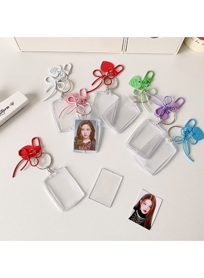 NIBEMINENT 1 - Piece Simple Acrylic Peach Heart Kpop Photo Card Holder Pendant Key Chain ID Badge Holder ID Card Holder Photo Card Protector for School ID Office ID Access Card for Women Girls - Image 2