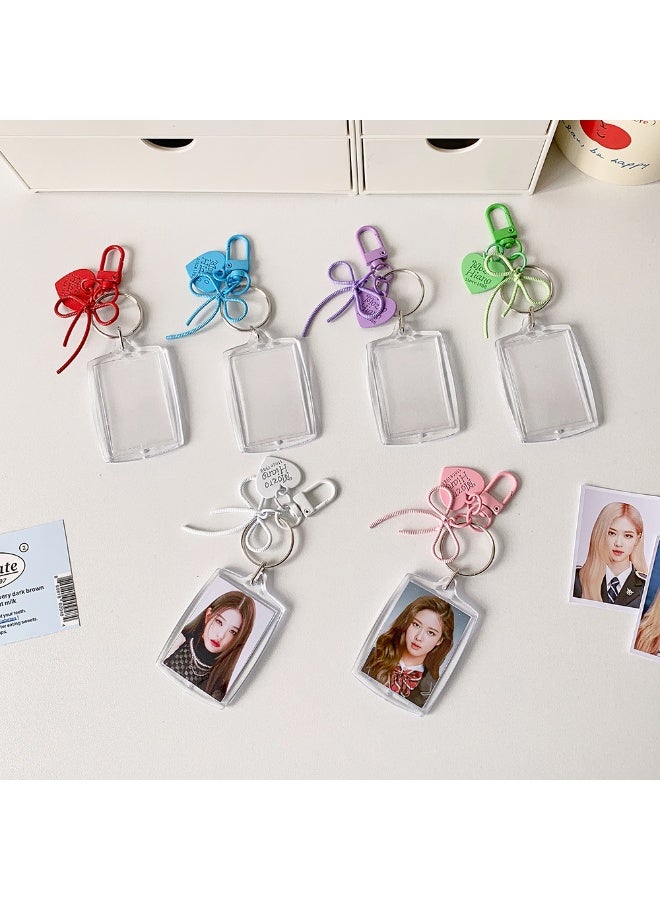 NIBEMINENT 1 - Piece Simple Acrylic Peach Heart Kpop Photo Card Holder Pendant Key Chain ID Badge Holder ID Card Holder Photo Card Protector for School ID Office ID Access Card for Women Girls - Image 3