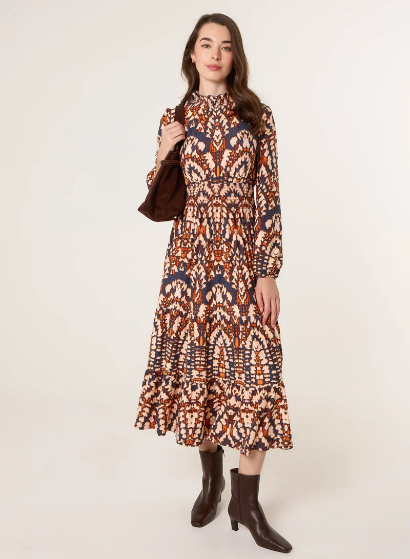 بلو فانيلا فستان بياقة عالية مكشكش وخصر مطاطي