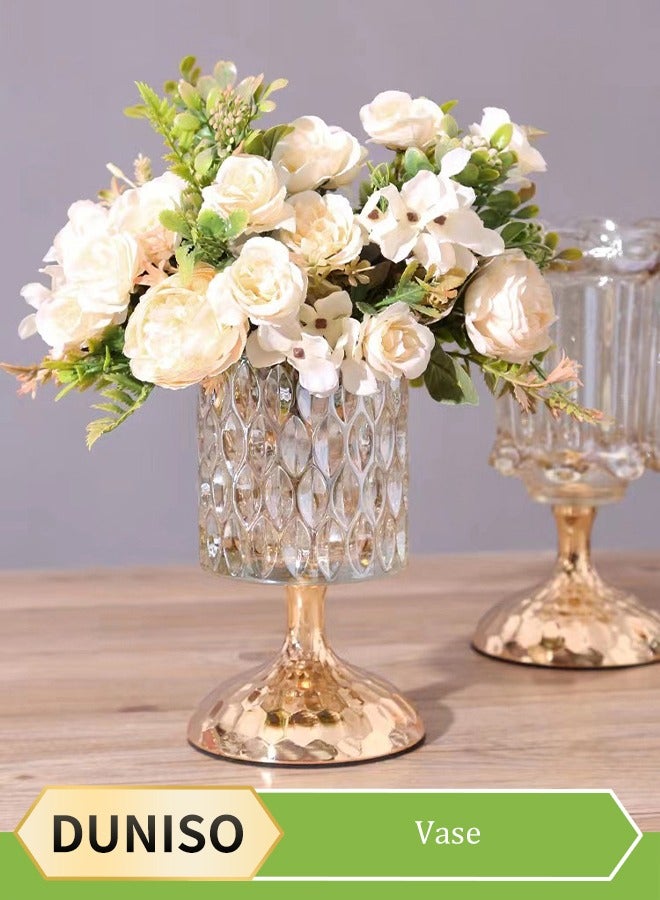 DUNISO Clear Glass Vase，Vintage Crystal Glass Vases with Big Base，Embossed Ribbed Vase With Anti Slip Base，for Home Office Wedding Dining Table Party  - Image 1
