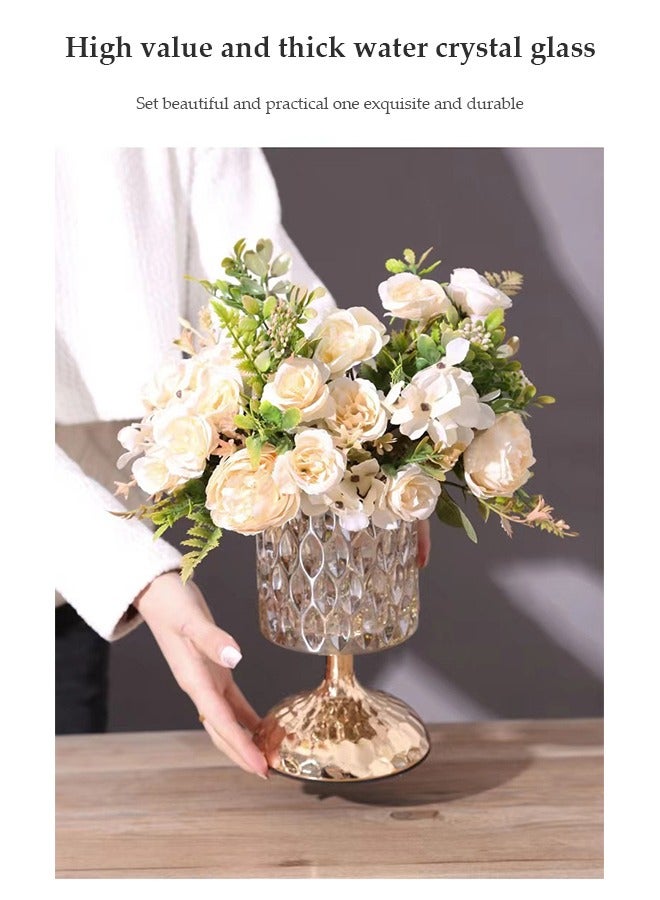 DUNISO Clear Glass Vase，Vintage Crystal Glass Vases with Big Base，Embossed Ribbed Vase With Anti Slip Base，for Home Office Wedding Dining Table Party  - Image 3