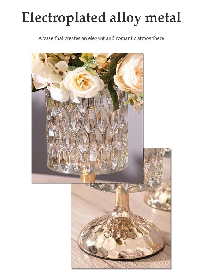DUNISO Clear Glass Vase，Vintage Crystal Glass Vases with Big Base，Embossed Ribbed Vase With Anti Slip Base，for Home Office Wedding Dining Table Party  - Image 5