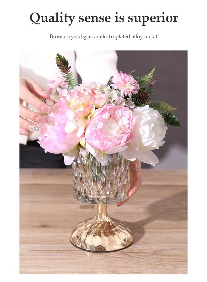 DUNISO Clear Glass Vase，Vintage Crystal Glass Vases with Big Base，Embossed Ribbed Vase With Anti Slip Base，for Home Office Wedding Dining Table Party  - Image 4