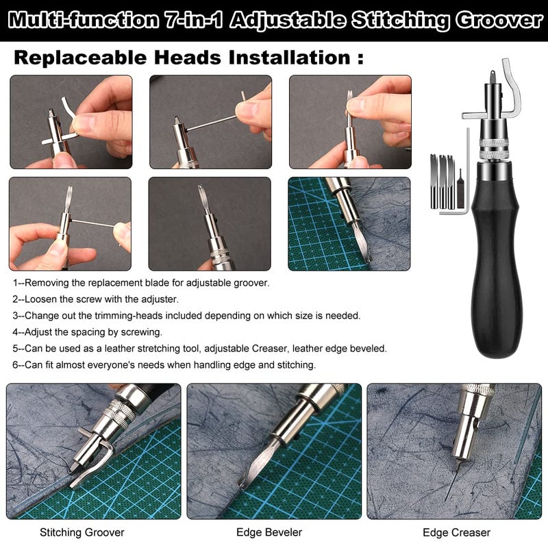 TLKKUE Leather Working Tools Leather Craft Tools for Carving Stamping Sewing Punching Cutting with Custom Storage Bag Professional Tooling Kit for Crafting, Repair & DIY Projects - Image 5