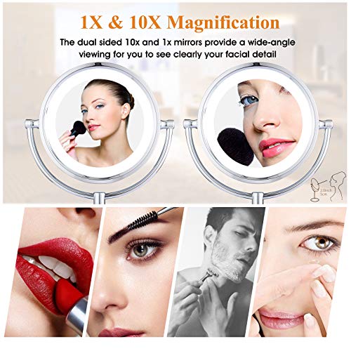 GURUN 8.5 Inch Tabletop LED Lighted Makeup Mirror with 10x Magnification Double Sided Vanity Mirror Plug Power Chrome Finish M2208D(8.5in,10x) - Image 4