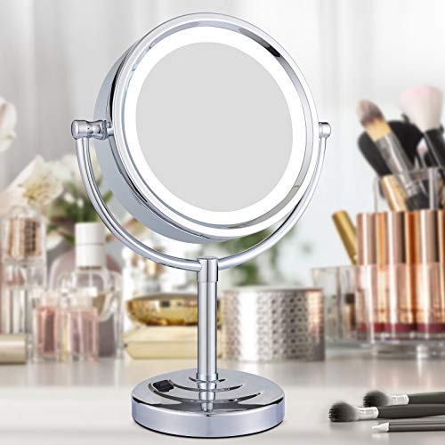 GURUN 8.5 Inch Tabletop LED Lighted Makeup Mirror with 10x Magnification Double Sided Vanity Mirror Plug Power Chrome Finish M2208D(8.5in,10x) - Image 2