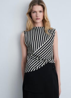 MANGO Striped Perkins-Neck Blouse  - Image 1