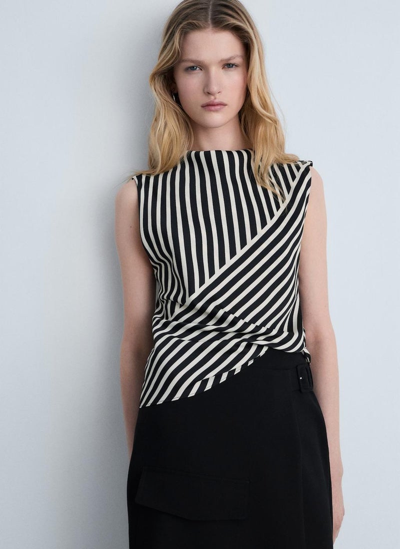MANGO Striped Perkins-Neck Blouse  - Image 1