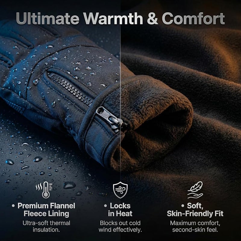 HYX Unisex Thermal Winter Gloves - Windproof & Water-Resistant Touchscreen Sports Gloves for Running, Cycling & Hiking - Anti-Slip Silicone Grip - Premium Fleece Lined Black Performance Gloves，Size M - Image 3