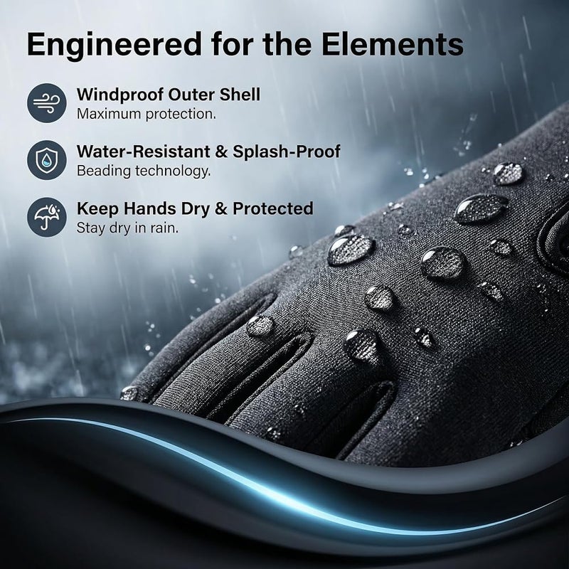 HYX Unisex Thermal Winter Gloves - Windproof & Water-Resistant Touchscreen Sports Gloves for Running, Cycling & Hiking - Anti-Slip Silicone Grip - Premium Fleece Lined Black Performance Gloves，Size M - Image 2