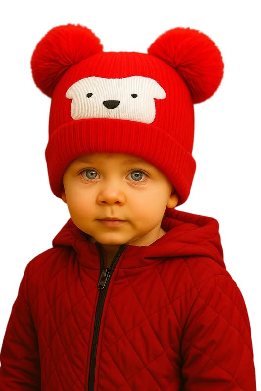Krystle Kids Winter Bear Beanie Hat (Red,1-4 Years) - Image 1