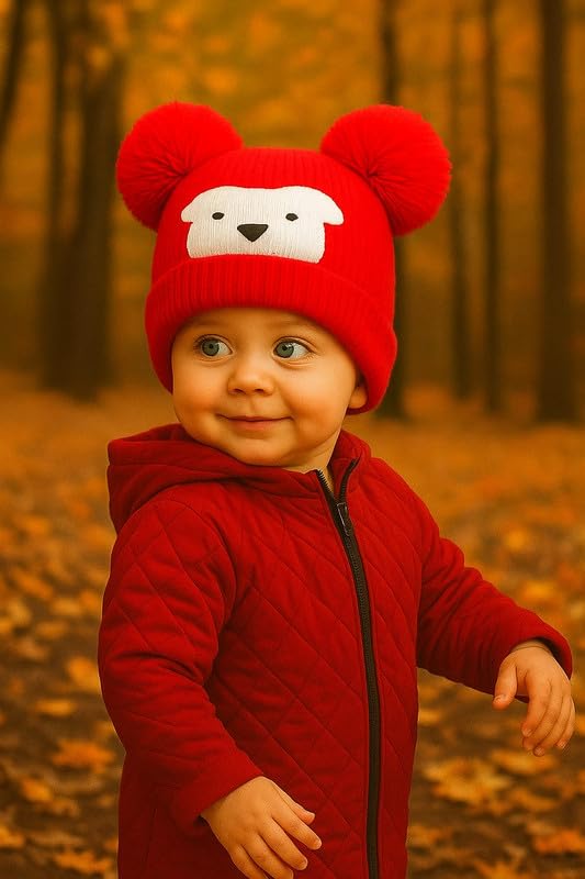 Krystle Kids Winter Bear Beanie Hat (Red,1-4 Years) - Image 2