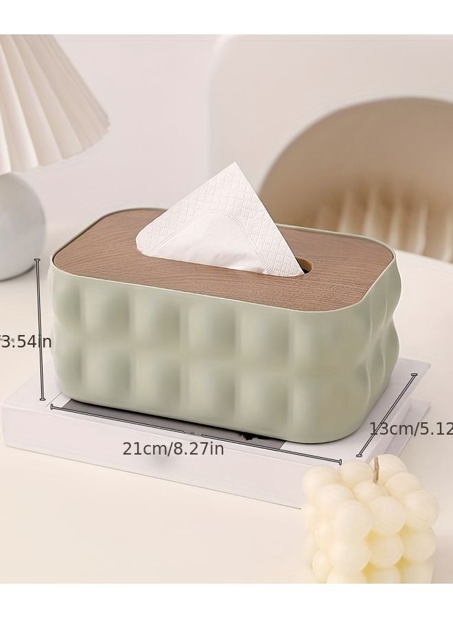 Fresh Green Wooden Cover Tissue Box Large Capacity Holder For Home Decor - Image 1