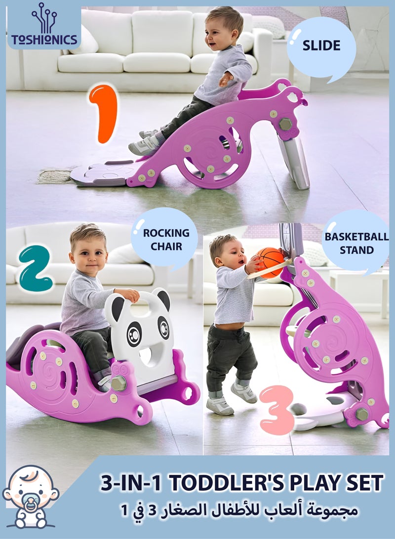 Toshionics 3-in-1 Toddler Activity Rocking Chair, Adjustable Baby Slide, Basketball Hoop Safe Durable Foldable Indoor/Outdoor Play Set Ergonomic & Portable Fun Play Structure for Kids Ages 1-3 (Pink) - Image 1