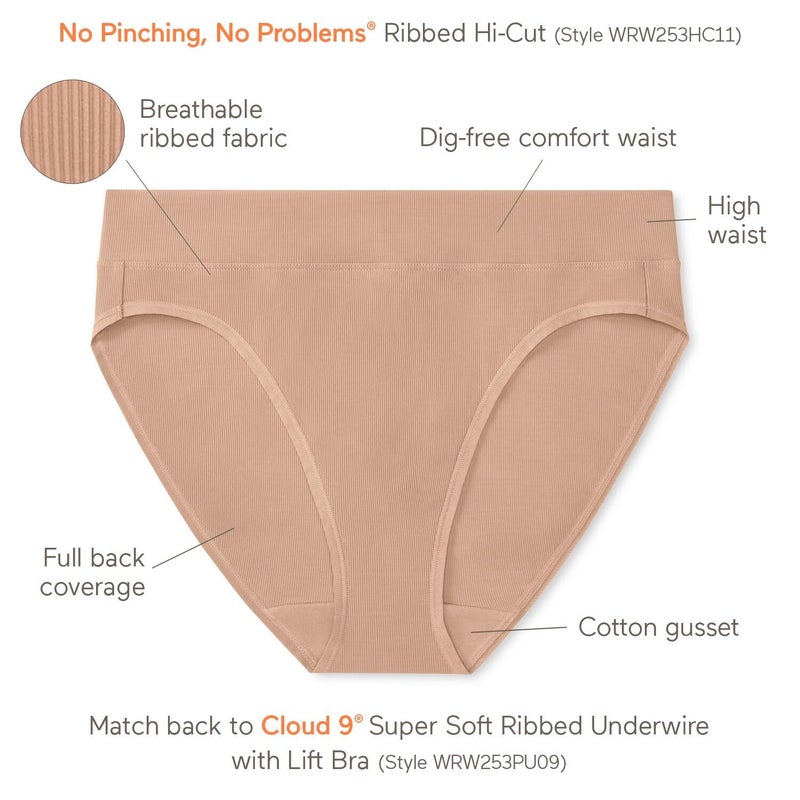 Warner's Warners Women'sNo Pinching, No Problem Dig-Free High Waist Hi-Cut WRW253HC11, Toasted Almond, Large - Image 4