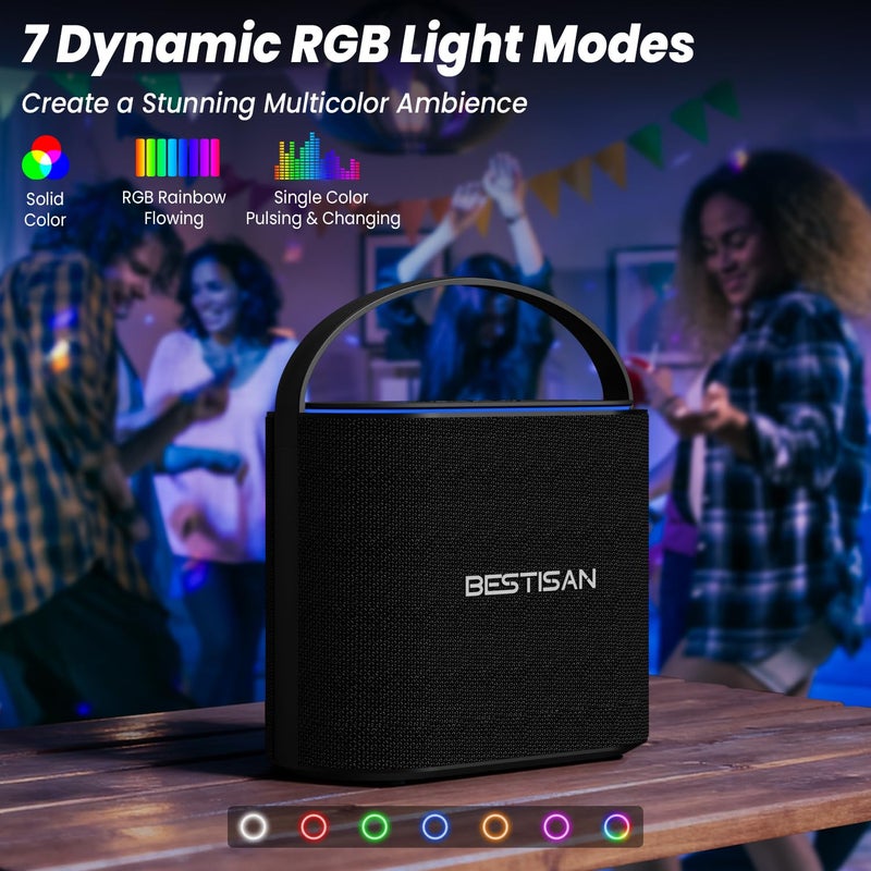 BESTISAN Bluetooth Speakers 2.1CH with 90W Max & 50W Subwoofer, Stereo Loud Sound, 7 RGB Lights, 15H Playtime, Hands-Free Calling, TWS, Portable for Outdoor Party, Camping, Travel, Garage, Workshop - Image 3