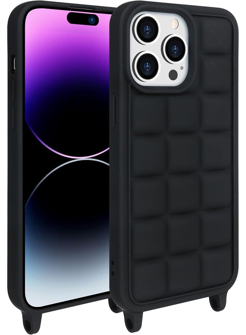 Theodor Crossbody Cute Lanyard Strap Case For iPhone 15 Pro Necklace Cord Candy Silicone Soft Cover Black  - Image 4