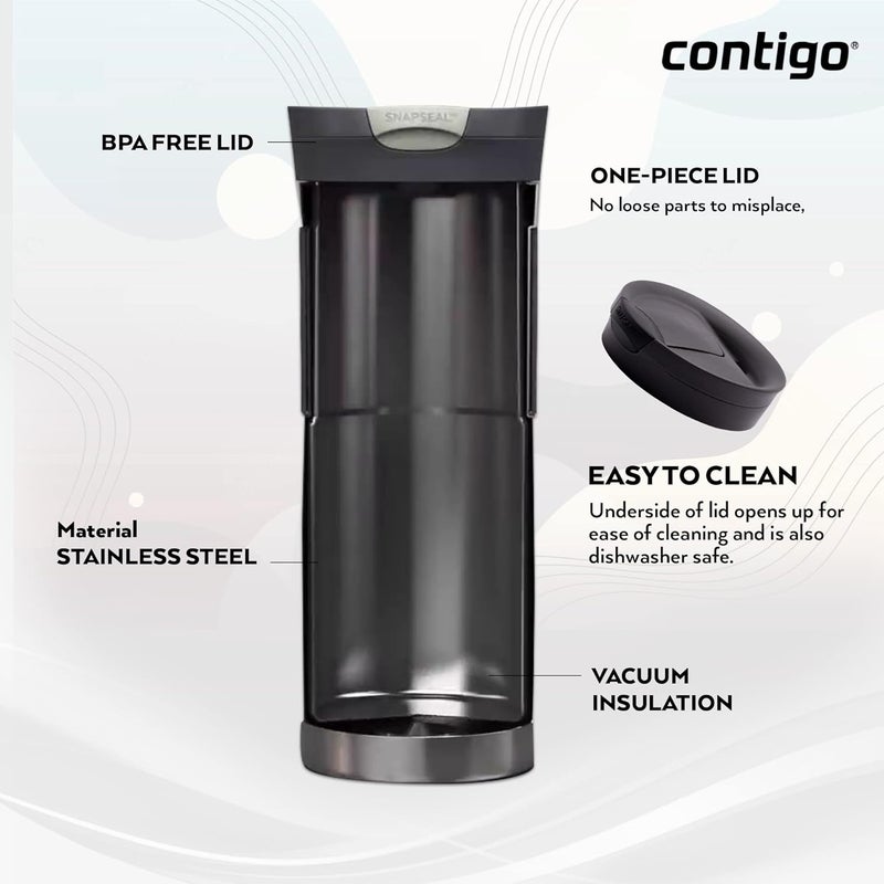 Contigo Byron Snapseal Travel Mug - Premium Stainless Steel Insulated Coffee Mug with Leakproof Lid, 470 ml Thermal Vacuum Flask for Hot & Cold Beverages - Image 4