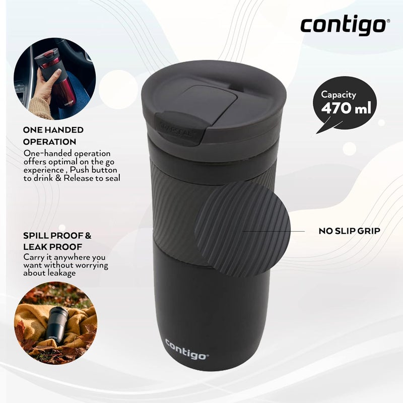 Contigo Byron Snapseal Travel Mug - Premium Stainless Steel Insulated Coffee Mug with Leakproof Lid, 470 ml Thermal Vacuum Flask for Hot & Cold Beverages - Image 3