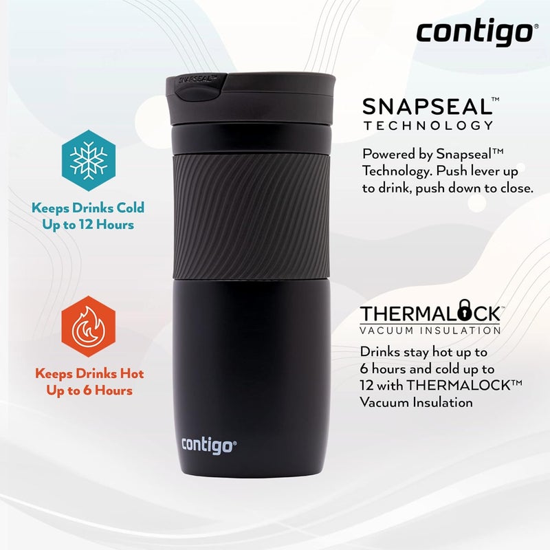 Contigo Byron Snapseal Travel Mug - Premium Stainless Steel Insulated Coffee Mug with Leakproof Lid, 470 ml Thermal Vacuum Flask for Hot & Cold Beverages - Image 2