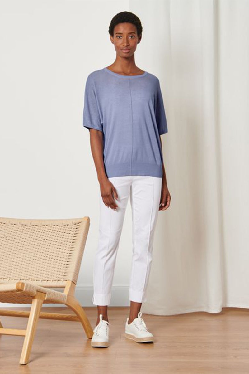 Tchibo Women Round Neck Short Sleeve Plain Top, Dusty Blue - Image 1