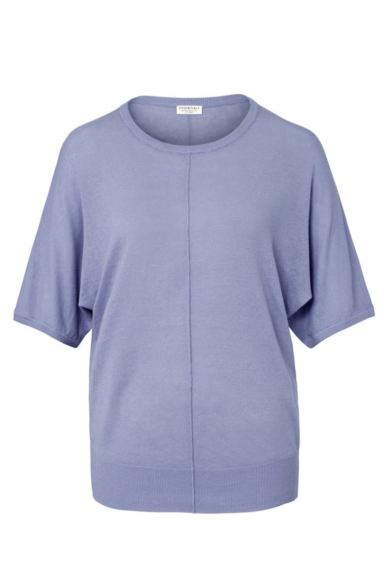 Tchibo Women Round Neck Short Sleeve Plain Top, Dusty Blue - Image 3