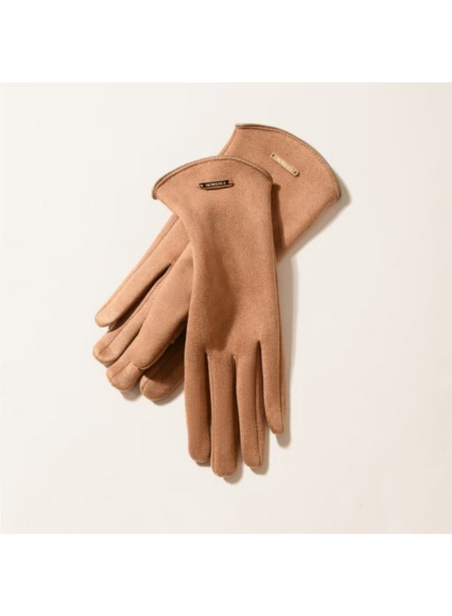 Winter Plus Velvet Thick Gloves Cycling Gloves Touch Screen Warm Split Finger Gloves Brown - Image 1