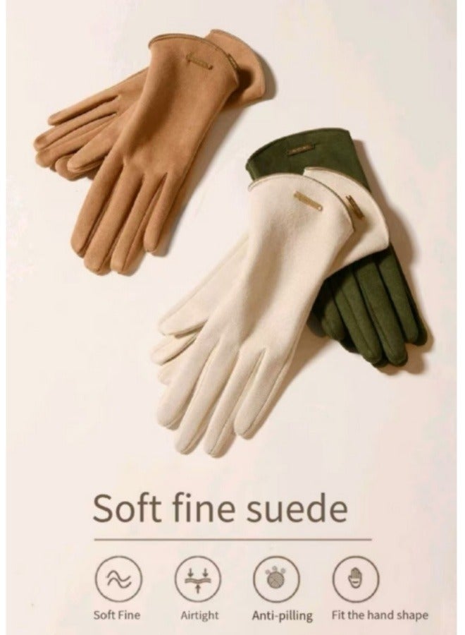 Winter Plus Velvet Thick Gloves Cycling Gloves Touch Screen Warm Split Finger Gloves Brown - Image 3