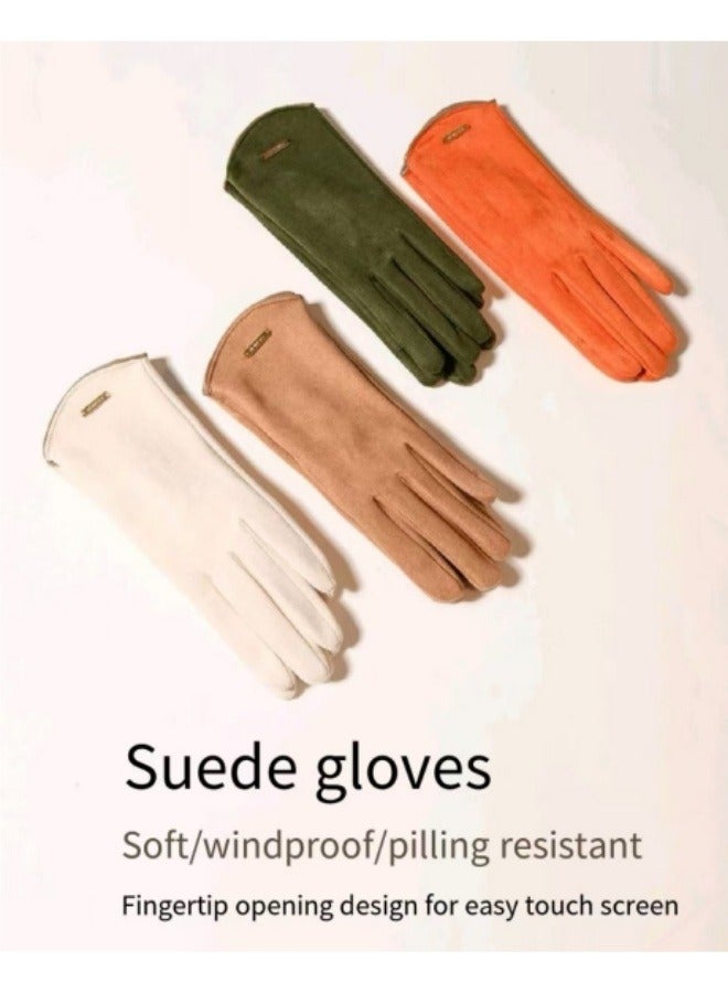 Winter Plus Velvet Thick Gloves Cycling Gloves Touch Screen Warm Split Finger Gloves Brown - Image 2