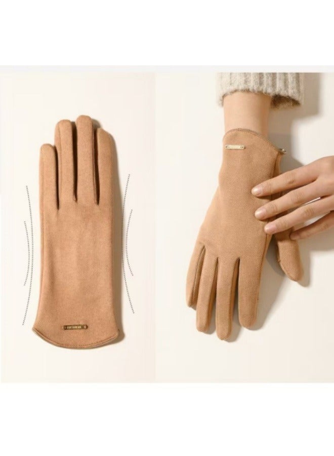 Winter Plus Velvet Thick Gloves Cycling Gloves Touch Screen Warm Split Finger Gloves Brown - Image 5