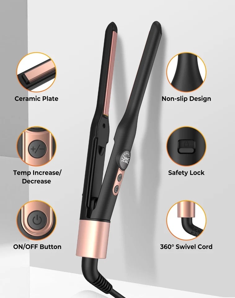UKLISS Mini Flat Iron Hair Straightener 1/3 Inch Pencil Flat Iron for Women Portable Travel Straightener and Curler 2 in 1 - Image 3