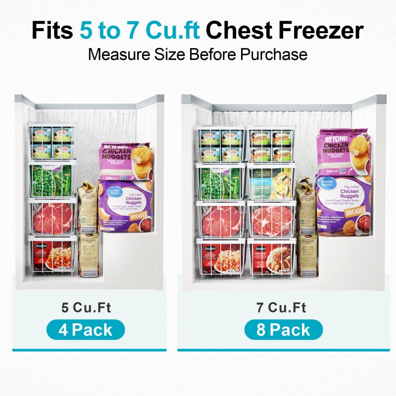 iSPECLE Freezer Organizer Bins, 4 Pack Deep Freezer Baskets for 5 to 7 Cu.Ft, Stackable Wire Chest Freezer Organizer Bins for Small Food, Strong Metal with Handles for Meat and Veggies, White - Image 4