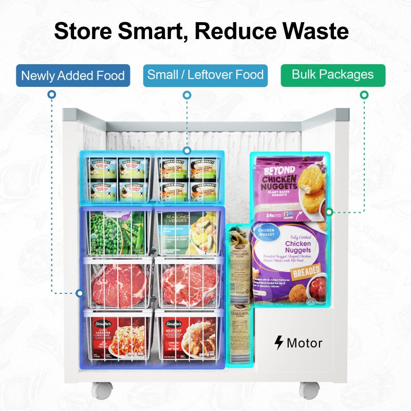 iSPECLE Freezer Organizer Bins, 4 Pack Deep Freezer Baskets for 5 to 7 Cu.Ft, Stackable Wire Chest Freezer Organizer Bins for Small Food, Strong Metal with Handles for Meat and Veggies, White - Image 5